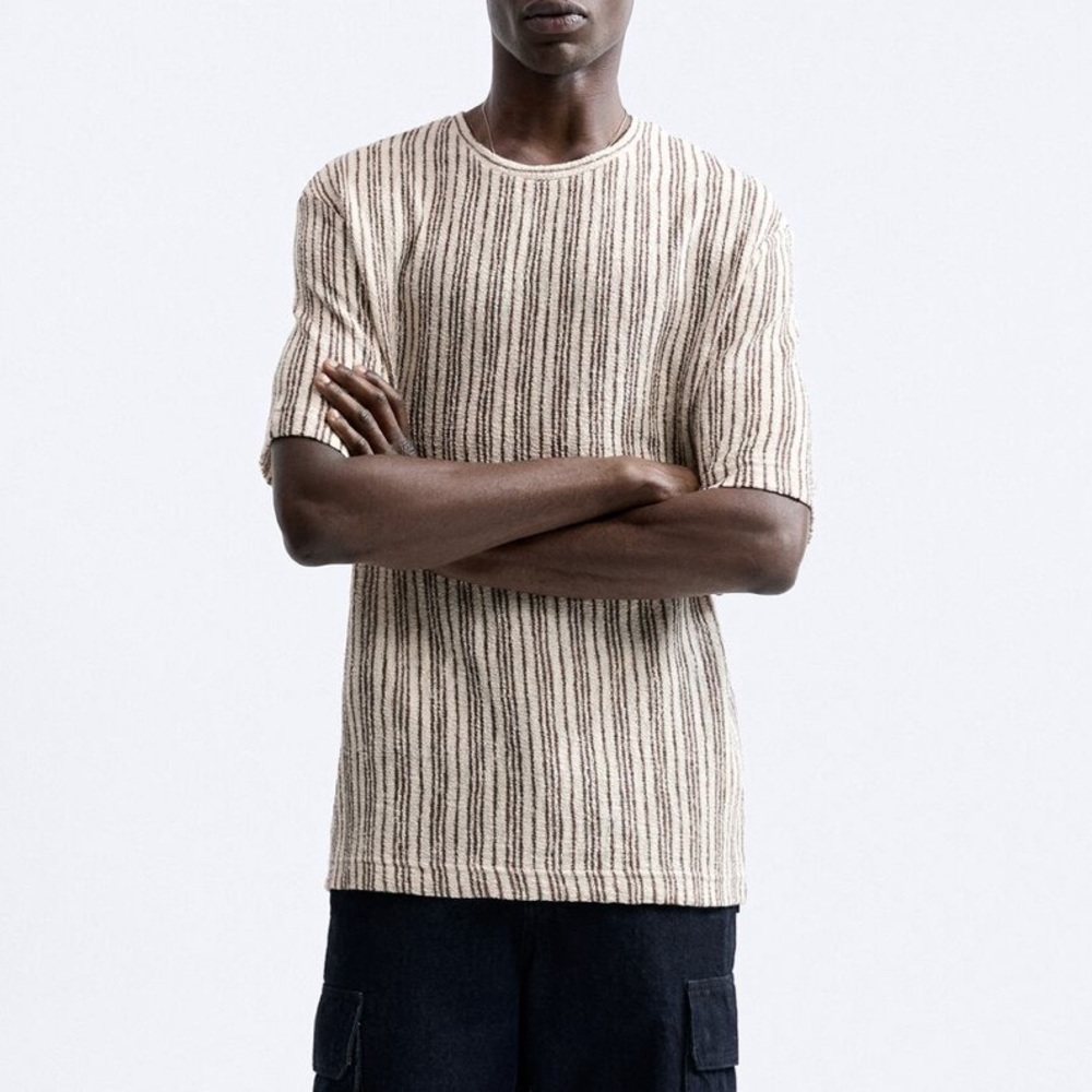 Zara Knit Textured Shirt. Striped. Size S, but fits M. “Runs Large” on website